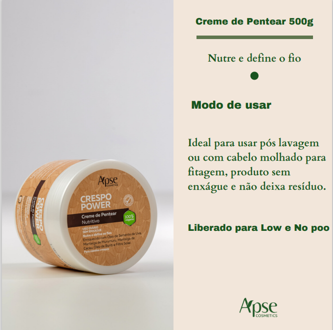 Creme De Pentear Crespo Power Nutritiva 500g - Apse Vegano