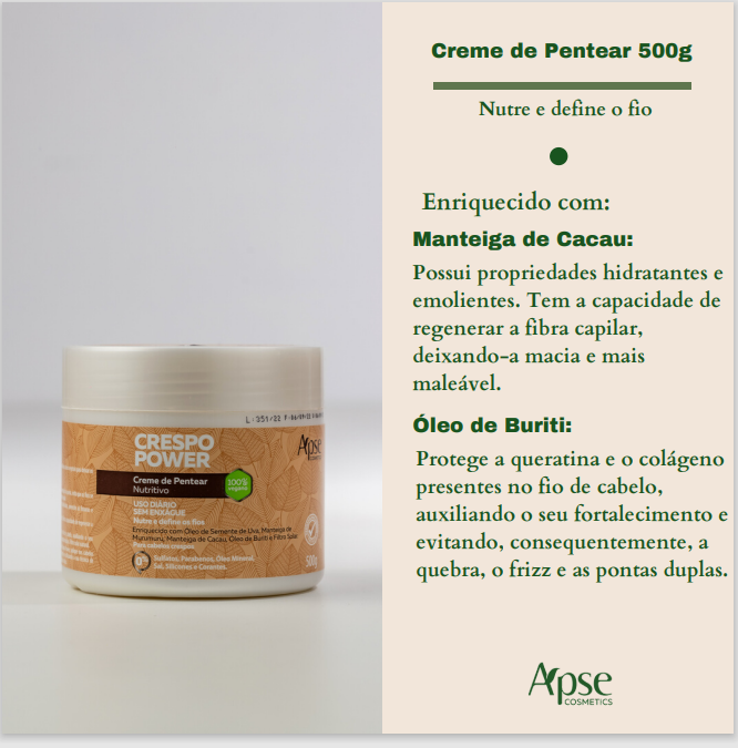 Creme De Pentear Crespo Power Nutritiva 500g - Apse Vegano