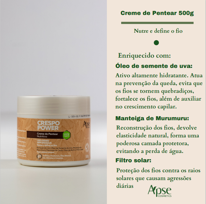 Creme De Pentear Crespo Power Nutritiva 500g - Apse Vegano